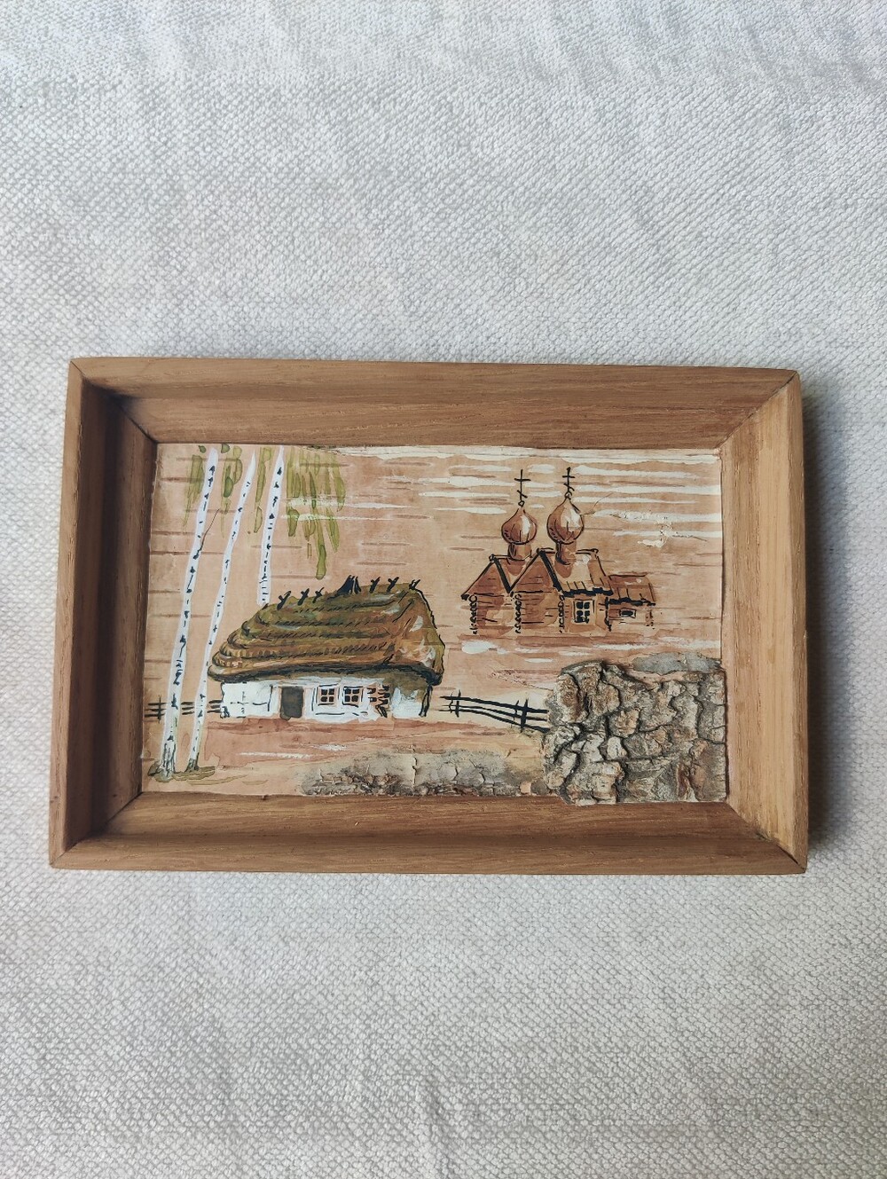 Birch Bark Painting Ukraine Landscape Ukrainian Folk Art Wooden Orthodox Church